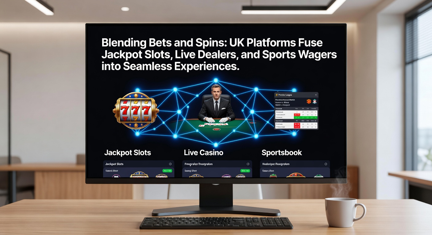 Close-up of a player's hand holding a smartphone displaying a hybrid casino interface with spinning slot reels, a live dealer blackjack game, and tennis betting odds in real-time