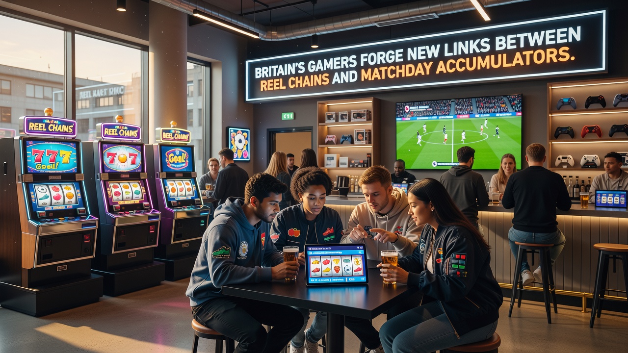 Integrated dashboard showing slot reels next to live football accumulator options on a UK gaming site