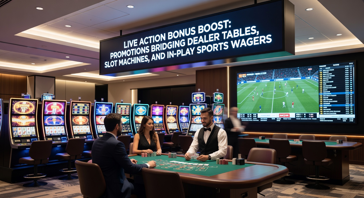 Close-up of slot reels exploding with bonus symbols alongside live sports wager screens and dealer cards